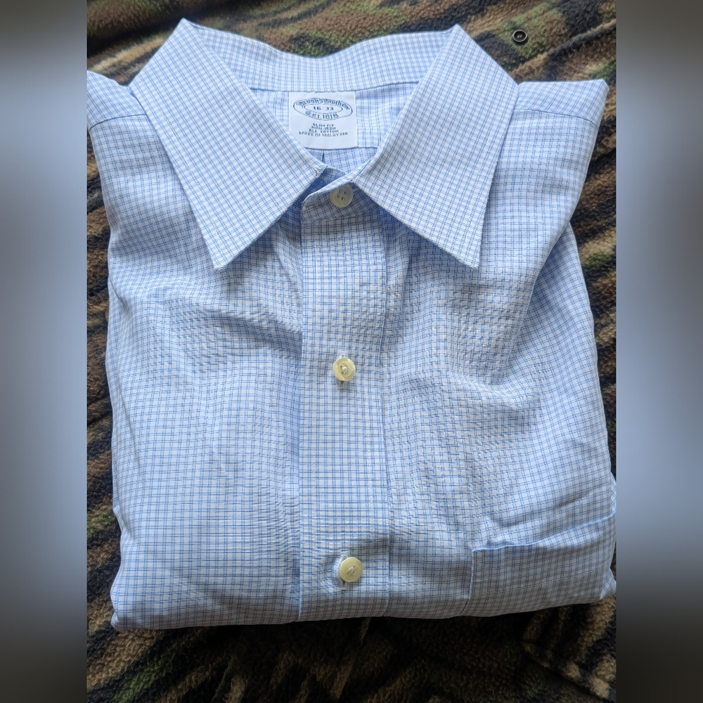 Brooks Brothers Blue Dress Shirt Gingham Pattern